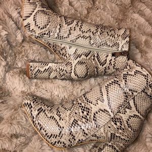 Beige Snakeskin Booties from PrettyLittleThing